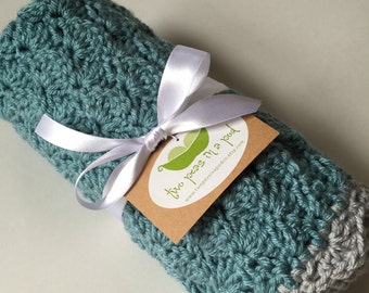 Baby Blanket - Crocheted Baby Blanket - Security Blanket - Lovey - Blue/Gray - Knit Blanket - Knit Lovey - Shower Gift
