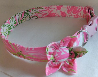 XL Dog Collar  - Custom Dog Collar - Girl Dog Collar - Adjustable Dog Collar - and Flower Bow