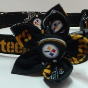 Dog Collar - Custom Dog Collar - Steelers - Large Dog Collar - Small Dog Collar - Sports Apparel for Dogs - Flower Bow for Dogs - Dog Lovers