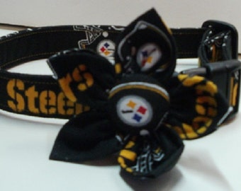 Dog Collar - Custom Dog Collar - Steelers - Large Dog Collar - Small Dog Collar - Sports Apparel for Dogs - Flower Bow for Dogs - Dog Lovers