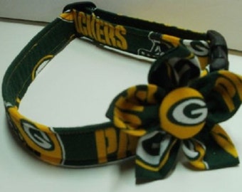 Packers - Custom Dog Collar - Flower Bow - Large Dog Collar - Small Dog Collar - Sports Apparel for Dogs - Cool Dog Collars