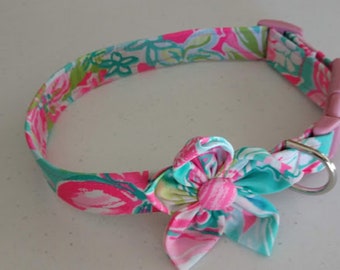 Custom Dog Collar: Adjustable Cotton Floral Collar with Flower Bow