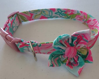 Large Dog Collar  - Custom Dog Collar - Girl Dog Collar - Adjustable Dog Collar - Small Dog Collar - and Flower Bow