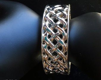 Silver Plated Lattice Cuff Bracelet: Hinged Bangle