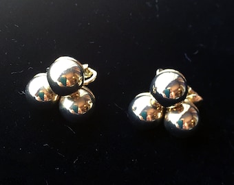 Coro Yellow Gold Toned 3 Ball Earrings | Vintage Coro Earrings | Coro Clip On Earrings