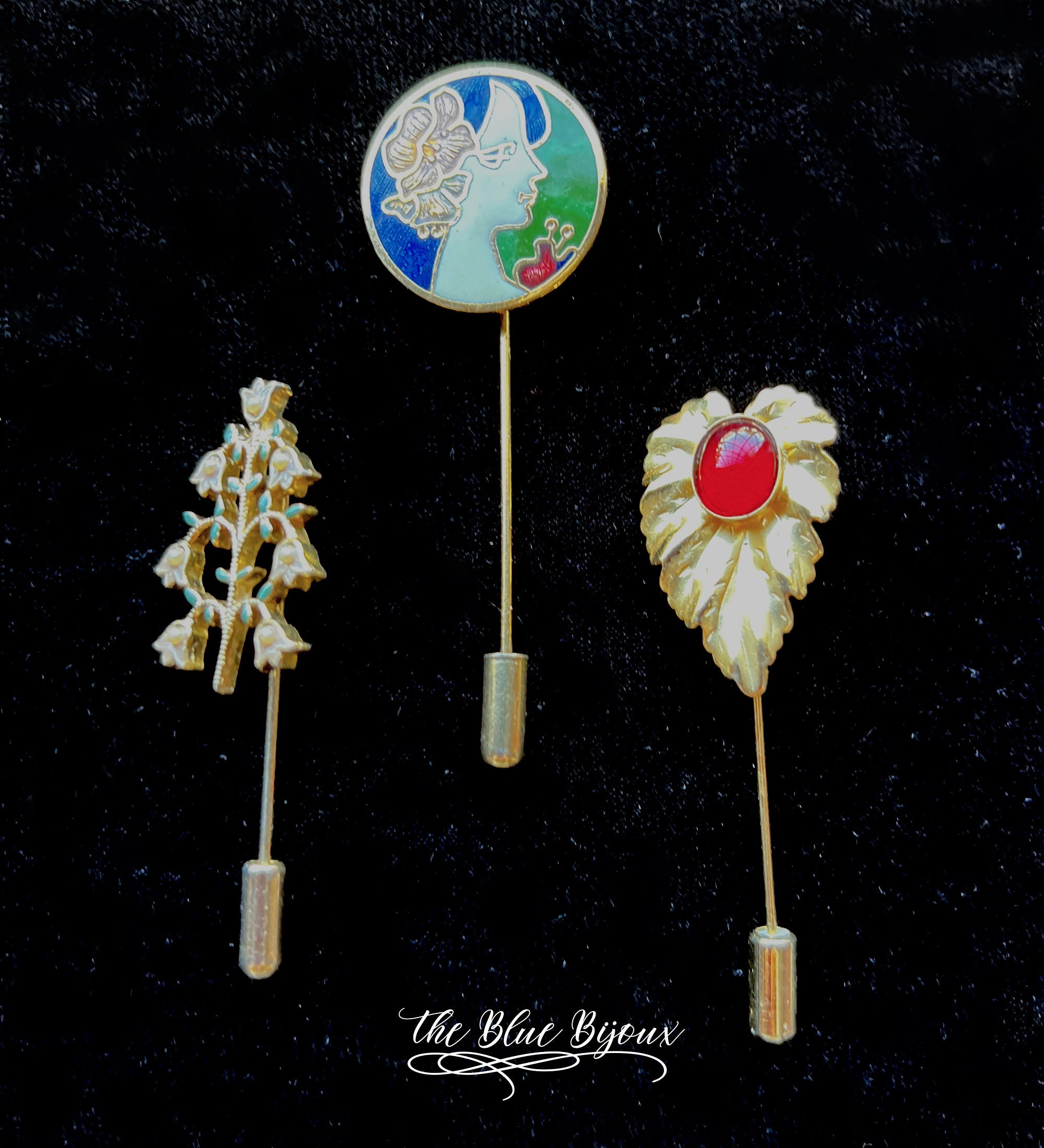 Vintage stick pins three unusual 70s