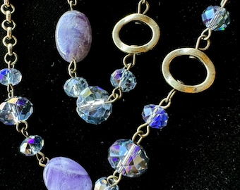 Vintage Amethyst and Crystal Beaded Necklace Faceted Crystal
