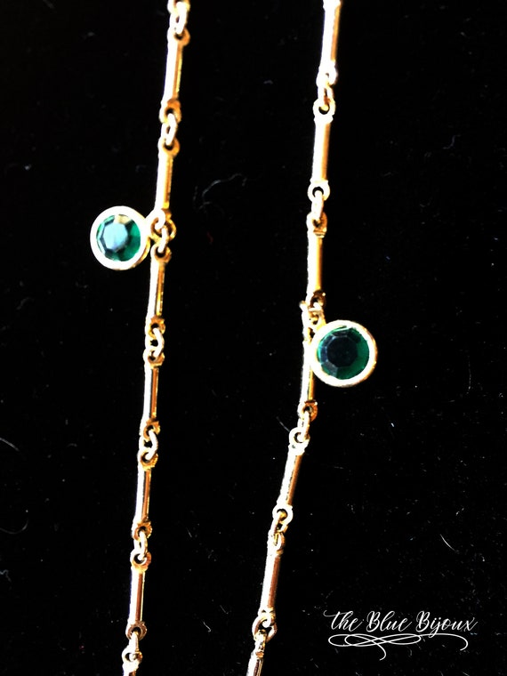 Vintage Green Bezel Set Rhinestone Necklace | Yel… - image 4