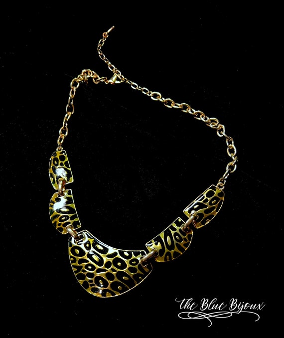 80s Animal Print Necklace | Black & Gold Animal Pr