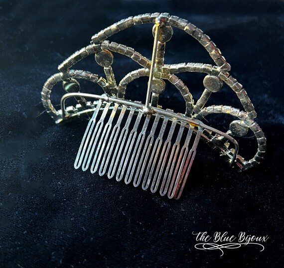 Vintage Silver Tiara Hair Comb | Pearl Rhinestone… - image 6