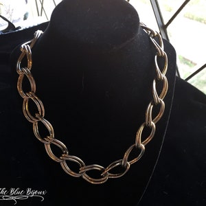 80s Gold Tone Chain Link Necklace Vintage 80s Chain Necklace Curb Link Statement Necklace Chocker image 3