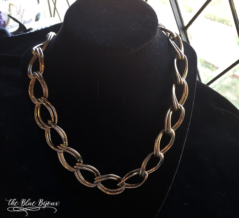 80s Gold Tone Chain Link Necklace Vintage 80s Chain Necklace Curb Link Statement Necklace Chocker image 3