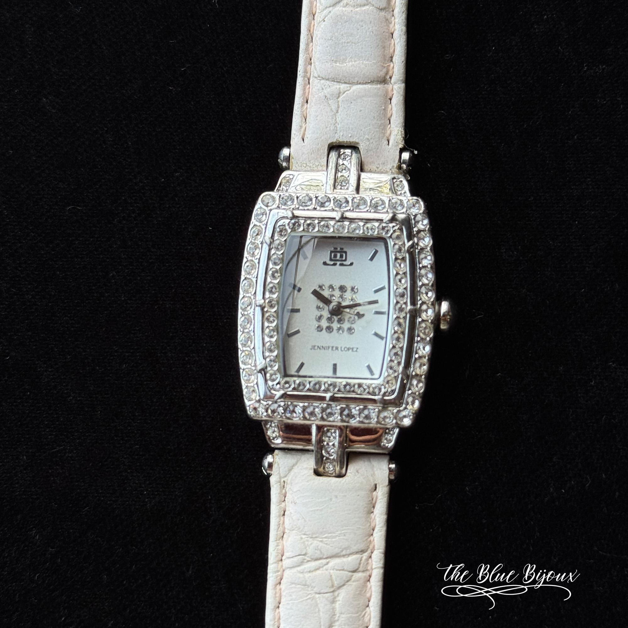 Jennifer Lopez Rhinestone Watch Cream Colored Leather Strap  display picture 1