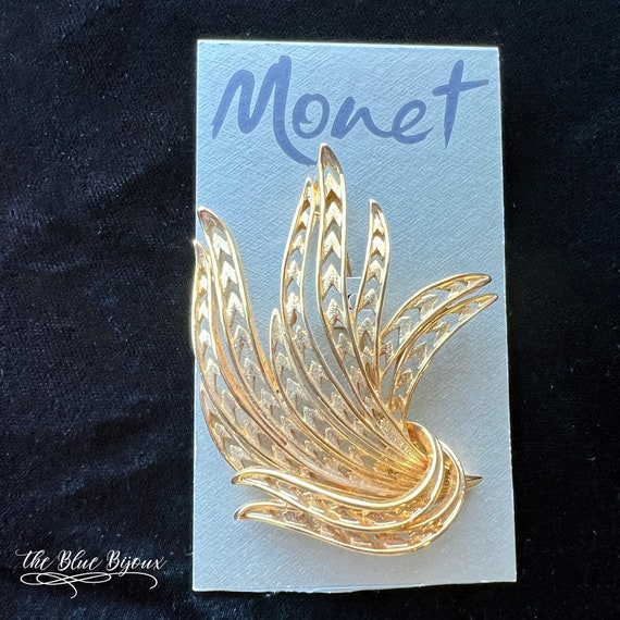 Monet Feather Brooch | Gold toned Brooch | Monet … - image 8