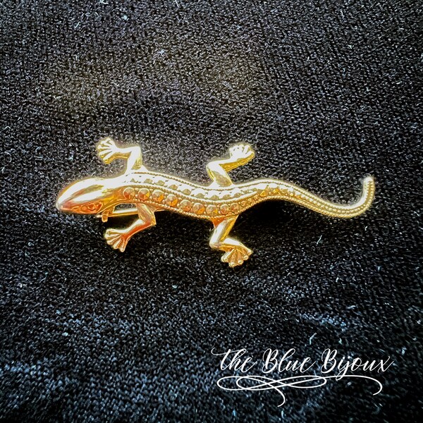 Vintage Salamander Pin | Yellow Gold Toned Salamander Brooch