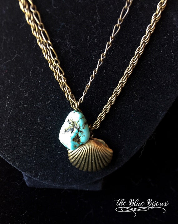 Shell Locket with Turquoise Nugget Pendant | Doubl