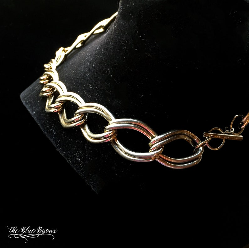 80s Gold Tone Chain Link Necklace Vintage 80s Chain Necklace Curb Link Statement Necklace Chocker image 8