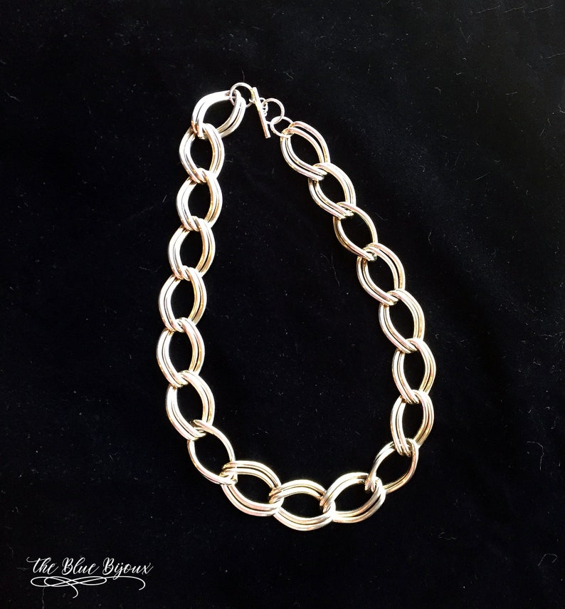 80s Gold Tone Chain Link Necklace Vintage 80s Chain Necklace Curb Link Statement Necklace Chocker image 7