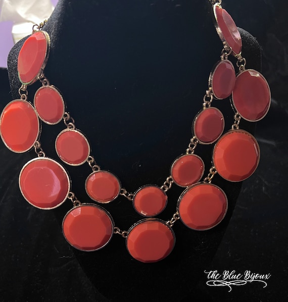 Coral Colored Statement Necklace | Coral Disks Nec