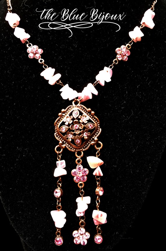 Rose Gold Plated and Pink Rhinestone Vintage Neckl