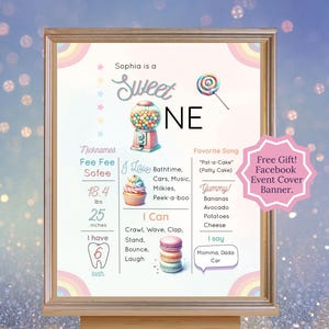 Sweet One Milestone Sign, Shes a Sweet One, One Sweet Year Invitation, Sweet One Birth, Gumball Birthday, Retro Rainbow Birthday Chart, SW1