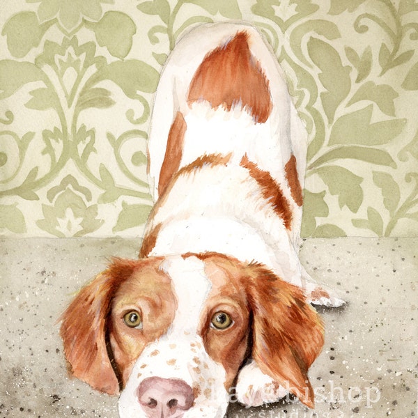 Brittany Spaniel Watercolor Painting, Brittany Spaniel Painting, Brittany Watercolor, Brittany Spaniel Art, Dog Art, Brittany Spaniel