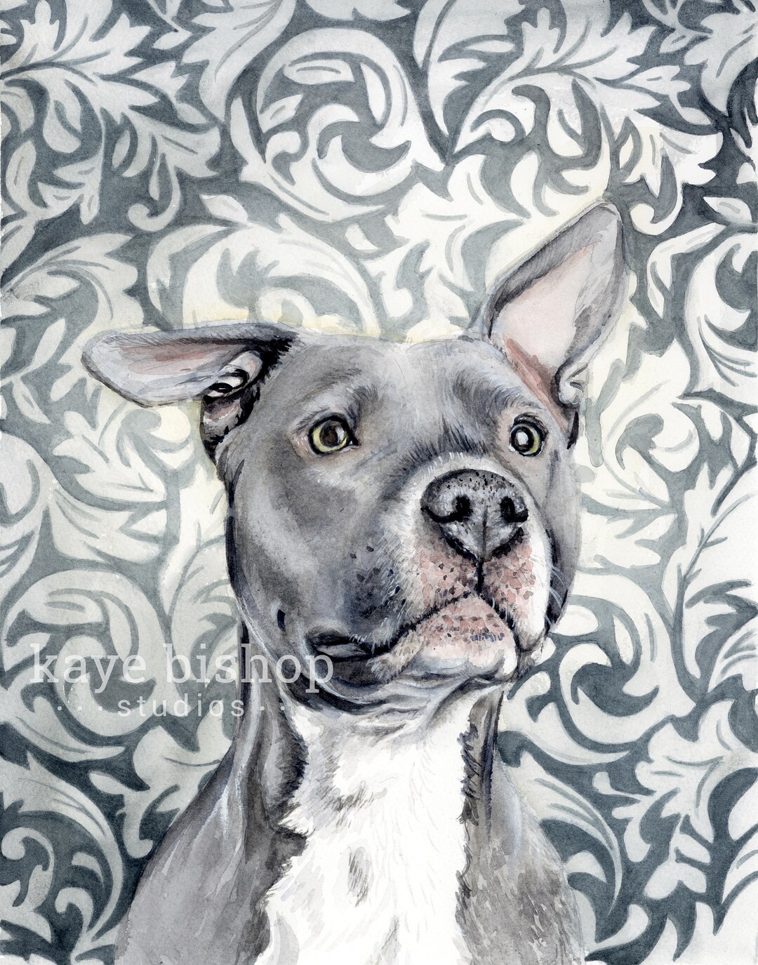 Pit Bull Watercolor Painting Animal Art Pit Bull Painting Etsy
