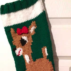 Clarice the reindeer Hand knitted Christmas Stocking