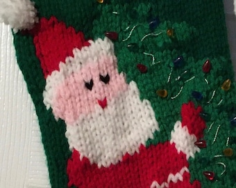 Hand knitted Christmas stocking Santa carrying the Christmas tree 2 Sided