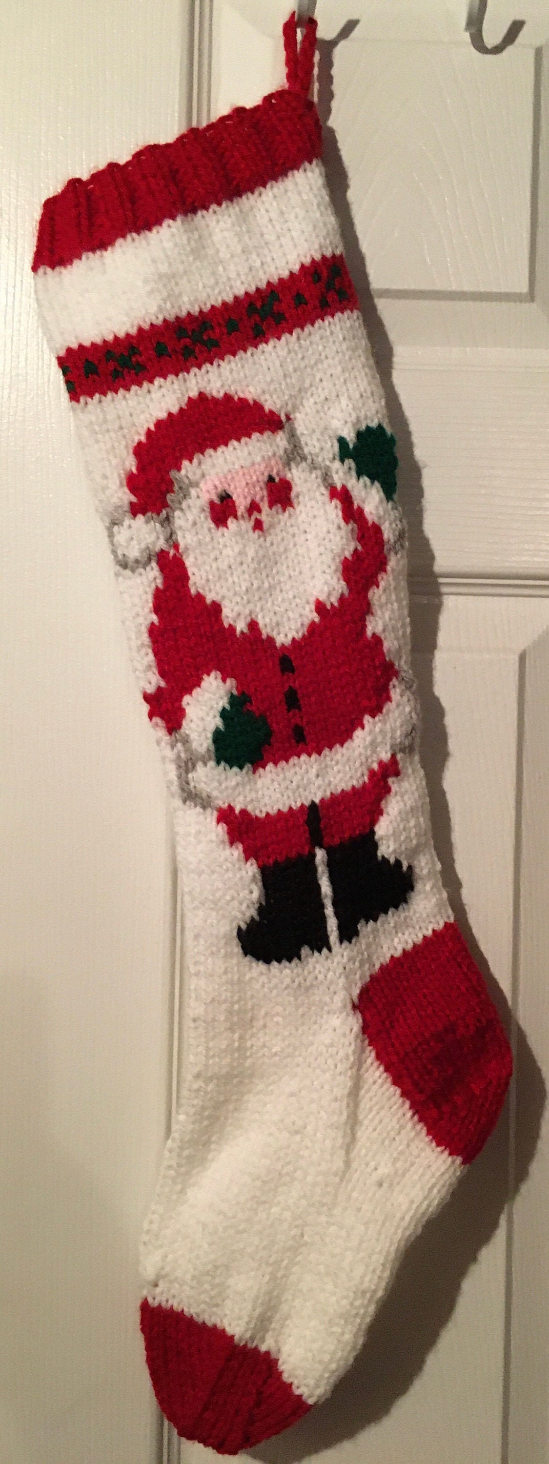 Hand made Vintage Knitted Christmas Stocking Santa | Etsy