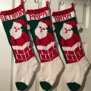 Hand knitted Christmas Stockings Santa in Chimney