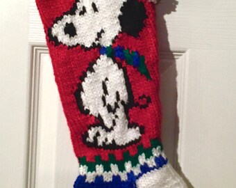 2 sided Snoopy  Hand Knitted Christmas Stocking