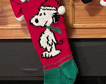 Snoopy handmade knitted Christmas stocking