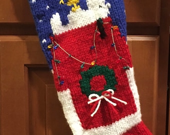 Hand Knitted Snoopy Christmas Stocking 2 sided