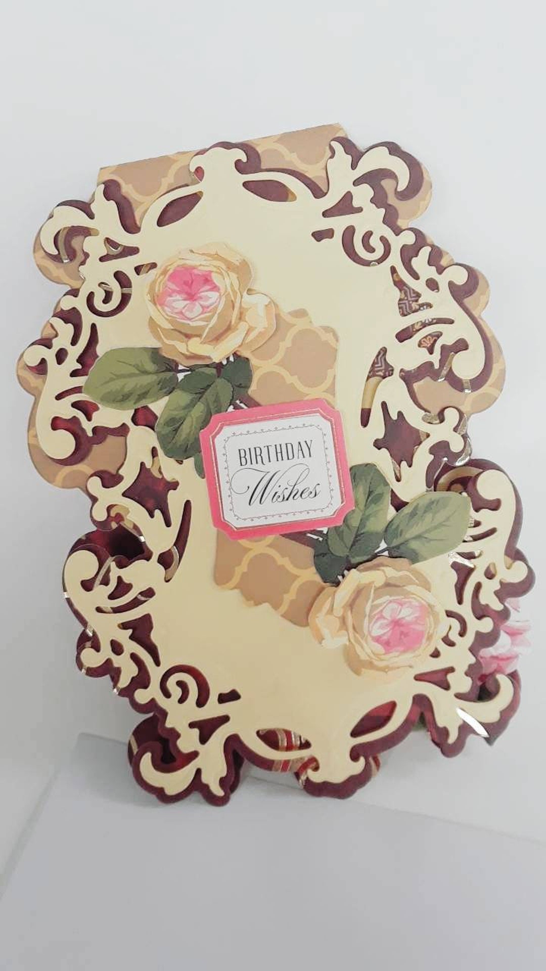Easel Birthday Card: Embossed Roses, Handmade Greeting Card (5 X 6.5 ...
