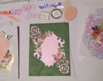 5 1/4 x 7" Handmade Blank Rose Floral Greeting Card Set