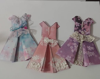 4 x 5 inch Origami Paper Fold Paperclip Dress; Floral Design Dress; Junk Journal; Journal Paperclip Dress; Bookmark Mini Dress (Set of 3)