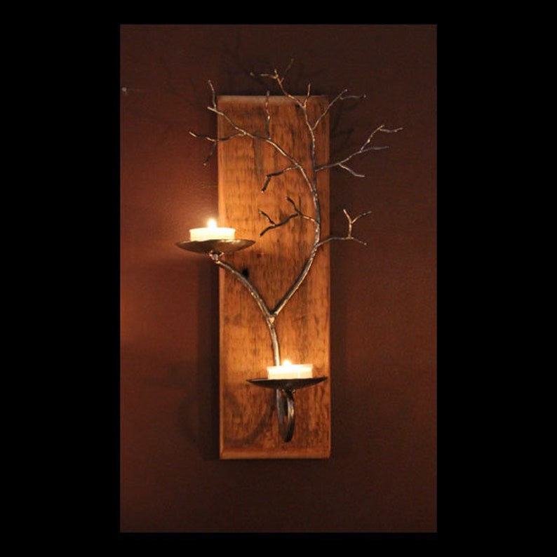 Right hand two candle metal tree sculpture wall sconce on Etsy
