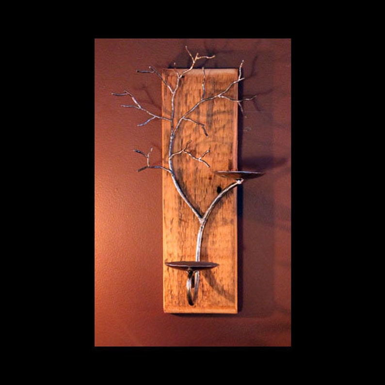 Left hand two candle metal tree sculpture wall sconce on Etsy