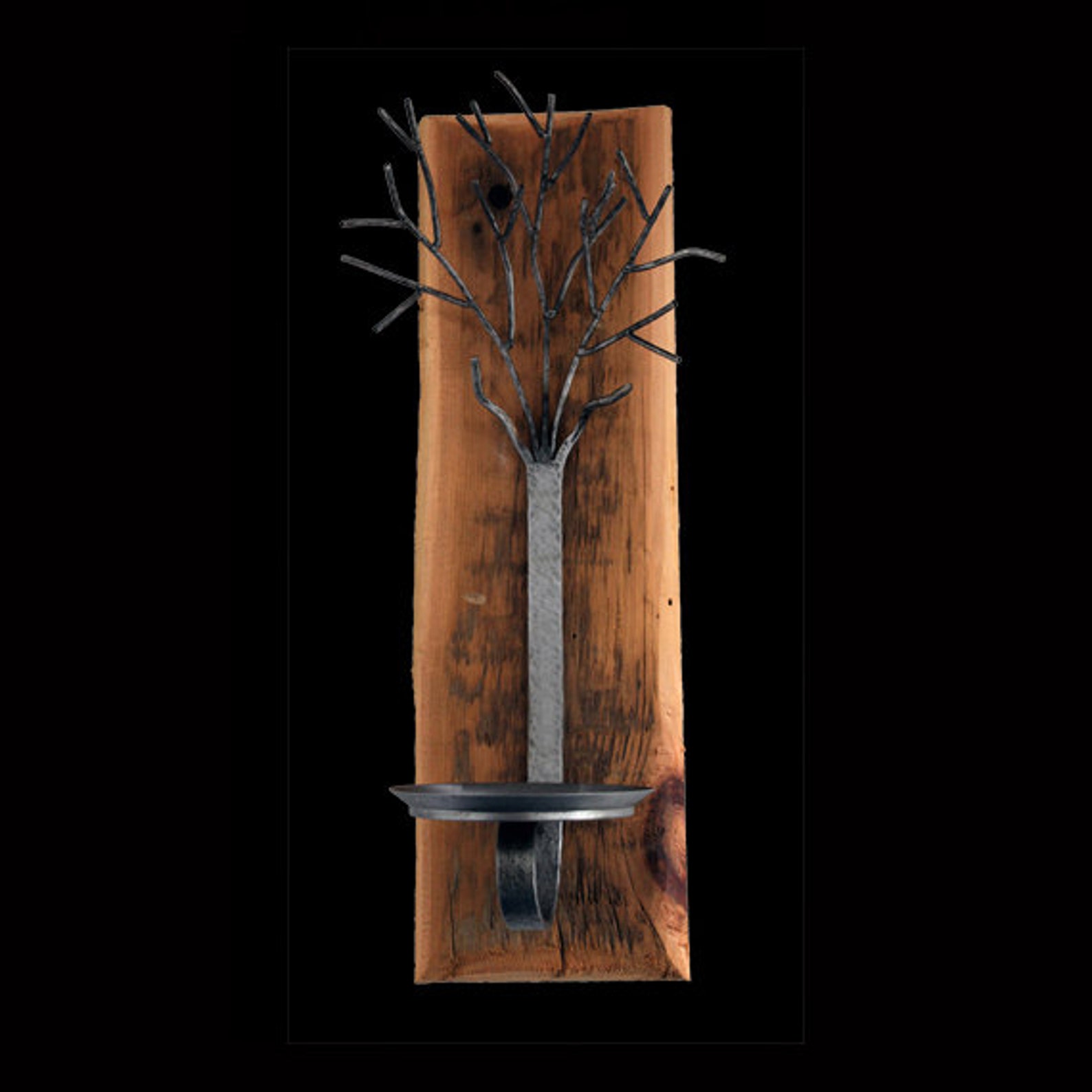 Metal Tree Sculpture Candle Wall Sconce on Reclaimed Wood Base Etsy