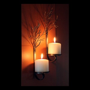 Pair of metal  tree sclupture candle wall sconces
