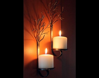 Pair of metal  tree sclupture candle wall sconces
