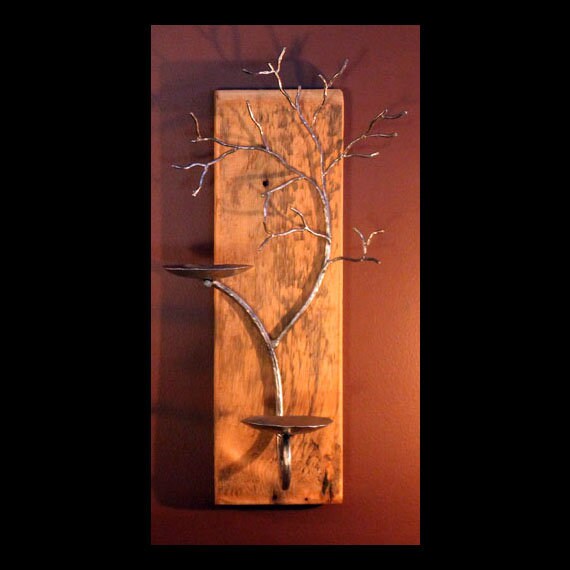 Right hand two candle metal tree sculpture wall sconce on Etsy