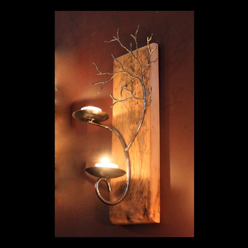 Right hand two candle metal tree sculpture wall sconce on Etsy