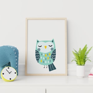 Baby Owl Print, Nursery Wall Art, Woodland Animal Decor - Printable Wall Art - Kids Room Poster, Digital Download