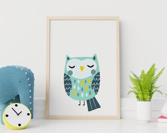 Baby Owl Print, Nursery Wall Art, Woodland Animal Decor - Printable Wall Art - Kids Room Poster, Digital Download
