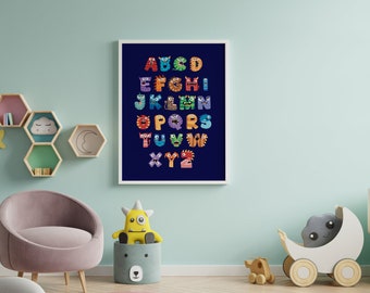 Monster Alphabet Druck, Kindergarten Wandkunst, Alphabet Monster Dekor - druckbare Wandkunst - Kinderzimmer Poster, digitaler Download
