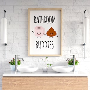 Bathroom Buddies, Funny bathroom art, PRINTABLE art, Bathroom decor, Funny wall art, Funny bathroom signs, Kids bathroom decor, Art