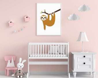Sloth Print, Nursery Wall Art, Nursery Animal Decor - Printable Wall Art - Kids Room Poster, Digital Download