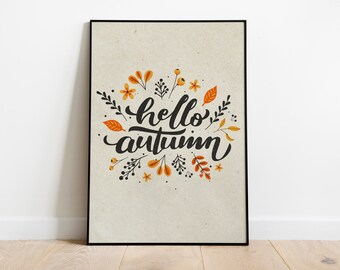 Hello Autumn sign, fall decor, fall calligraphy sign, autumn sign, fall autumn sign decor, hello autumn sign